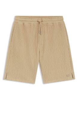 Shorts de algod&oacute;n el&aacute;stico con efecto arrugado, Beige