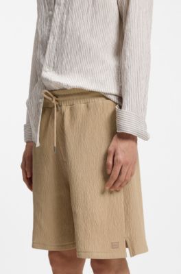 Shorts de algod&oacute;n el&aacute;stico con efecto arrugado, Beige