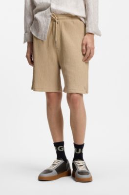 Shorts de algod&oacute;n el&aacute;stico con efecto arrugado, Beige