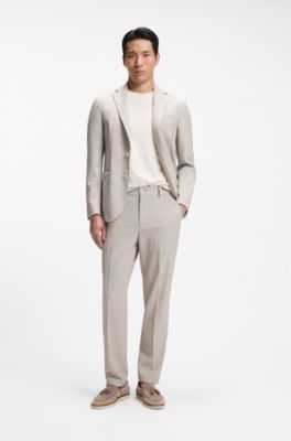Blazer Slim en laine vierge &agrave; micro motif, Beige clair