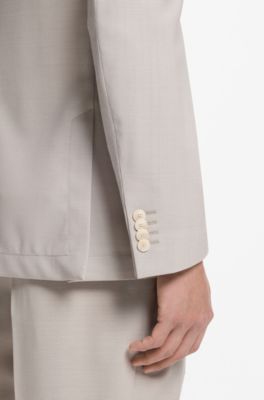 Blazer slim fit en lana virgen con microestampado, Beige claro