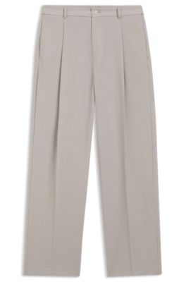 Relaxed-fit pants in patterned virgin wool, Light Beige
