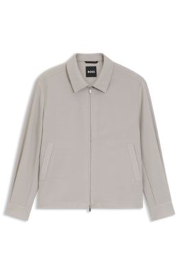 Chaqueta relaxed fit en lana virgen estampada con cremallera, Beige claro