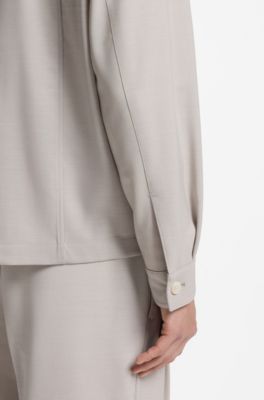 Veste Relaxed zipp&eacute;e en laine vierge &agrave; motif, Beige clair