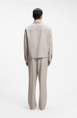 Veste Relaxed zipp&eacute;e en laine vierge &agrave; motif, Beige clair