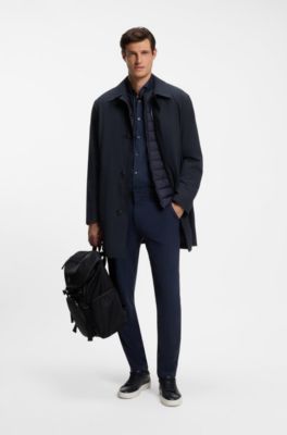 Abrigo regular fit en tejido el&aacute;stico estampado, Azul oscuro