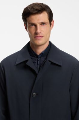 Abrigo regular fit en tejido el&aacute;stico estampado, Azul oscuro