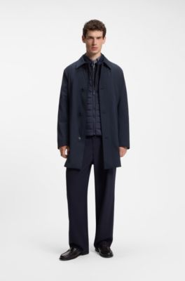 Regular-fit coat in patterned stretch fabric, Dark Blue