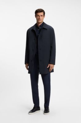 Abrigo regular fit en tejido el&aacute;stico estampado, Azul oscuro