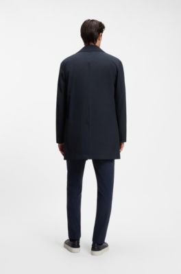 Abrigo regular fit en tejido el&aacute;stico estampado, Azul oscuro