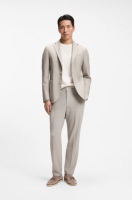 Pantalones tapered fit en lana virgen microestampada, Beige claro