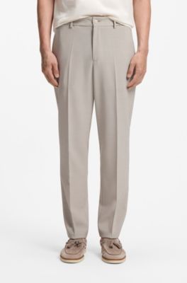 Pantalones tapered fit en lana virgen microestampada, Beige claro
