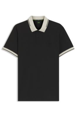 Slim-fit cotton polo shirt, Black