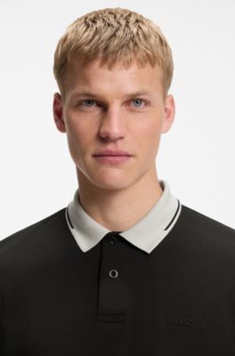 Slim-fit cotton polo shirt, Black