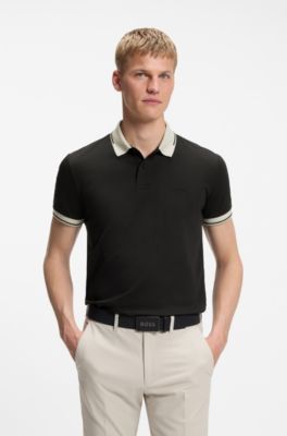 Slim-fit cotton polo shirt, Black
