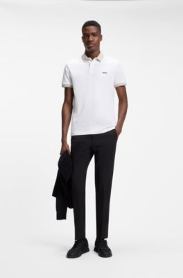 Polo slim fit de algod&oacute;n, Blanco