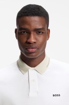 Polo slim fit de algod&oacute;n, Blanco