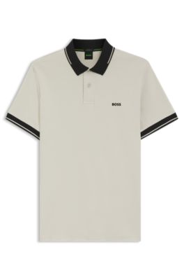Slim-fit cotton polo shirt, Light Beige