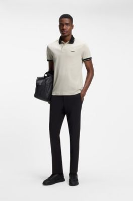 Slim-fit cotton polo shirt, Light Beige
