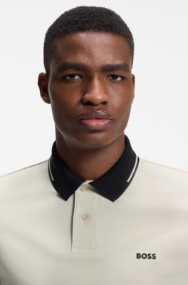 Slim-fit cotton polo shirt, Light Beige