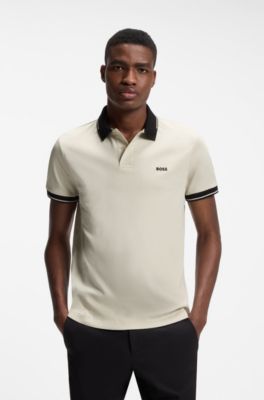 Slim-fit cotton polo shirt, Light Beige