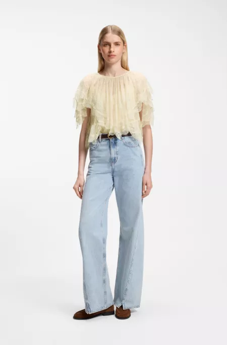 Mini cape blouse with lace trim