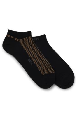 Paquete de dos pares de calcetines tobilleros de algod&oacute;n con logos, Negro