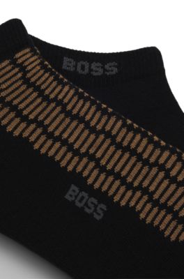 Lot de deux paires de chaussettes basses en coton m&eacute;lang&eacute; &agrave; logos, Noir
