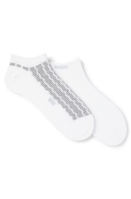 Lot de deux paires de chaussettes basses en coton m&eacute;lang&eacute; &agrave; logos, Blanc