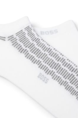 Lot de deux paires de chaussettes basses en coton m&eacute;lang&eacute; &agrave; logos, Blanc