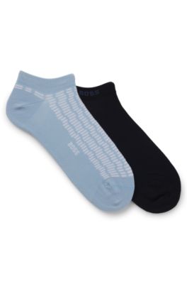 Lot de deux paires de chaussettes basses en coton m&eacute;lang&eacute; &agrave; logos, bleu clair