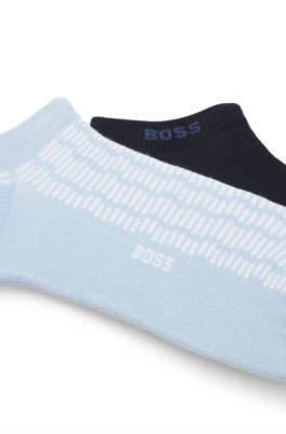 Two-pack of cotton-blend ankle socks with logos, Light Blue