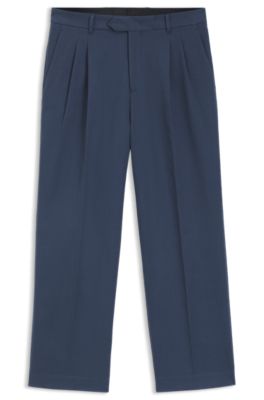 Pantalones tapered fit de sarga de algod&oacute;n el&aacute;stico, Celeste