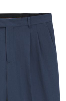 Pantalones tapered fit de sarga de algod&oacute;n el&aacute;stico, Celeste