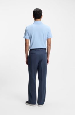 Pantalones tapered fit de sarga de algod&oacute;n el&aacute;stico, Celeste