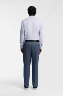Pantalones tapered fit de sarga de algod&oacute;n el&aacute;stico, Celeste