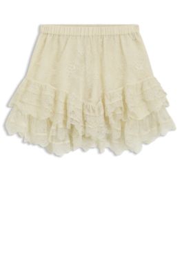 Mini skort in ruffled lace, Light Yellow