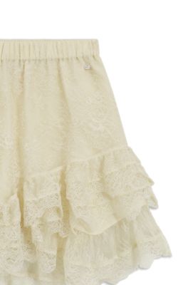Mini skort in ruffled lace, Light Yellow