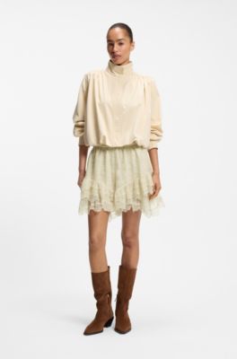 Minifalda pantal&oacute;n de encaje con volantes, Amarillo claro