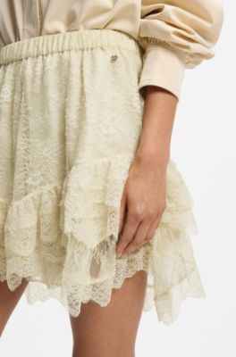 Minifalda pantal&oacute;n de encaje con volantes, Amarillo claro