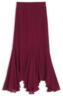 Falda midi con bajo asim&eacute;trico, Rojo claro