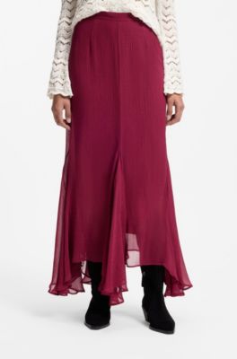 Falda midi con bajo asim&eacute;trico, Rojo claro
