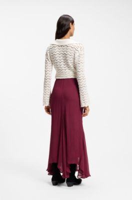 Falda midi con bajo asim&eacute;trico, Rojo claro