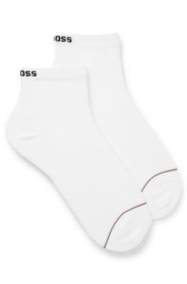 Paquete de dos pares de calcetines cortos de algod&oacute;n acanalado, Blanco