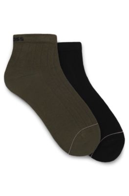 Lot de deux paires de chaussettes courtes c&ocirc;tel&eacute;es en coton m&eacute;lang&eacute;, Vert