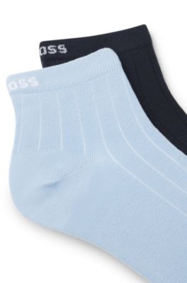 Lot de deux paires de chaussettes courtes c&ocirc;tel&eacute;es en coton m&eacute;lang&eacute;, bleu clair