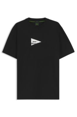 Camiseta regular fit en algod&oacute;n el&aacute;stico con estampado fotogr&aacute;fico, Negro
