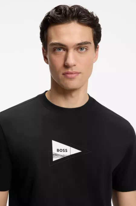 Regular-fit photoprint T-shirt in stretch cotton