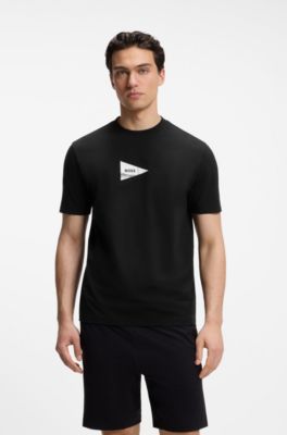 Camiseta regular fit en algod&oacute;n el&aacute;stico con estampado fotogr&aacute;fico, Negro