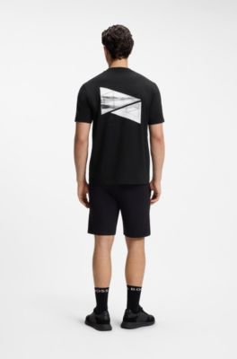 Camiseta regular fit en algod&oacute;n el&aacute;stico con estampado fotogr&aacute;fico, Negro
